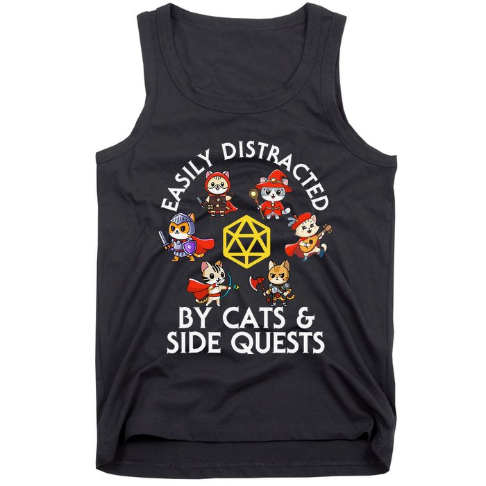 Rpg Gamer Cats Side Quests D20 Dice Nerdy Cat Tank Top