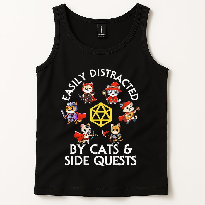 Rpg Gamer Cats Side Quests D20 Dice Nerdy Cat Tank Top