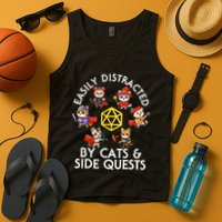 Rpg Gamer Cats Side Quests D20 Dice Nerdy Cat Tank Top