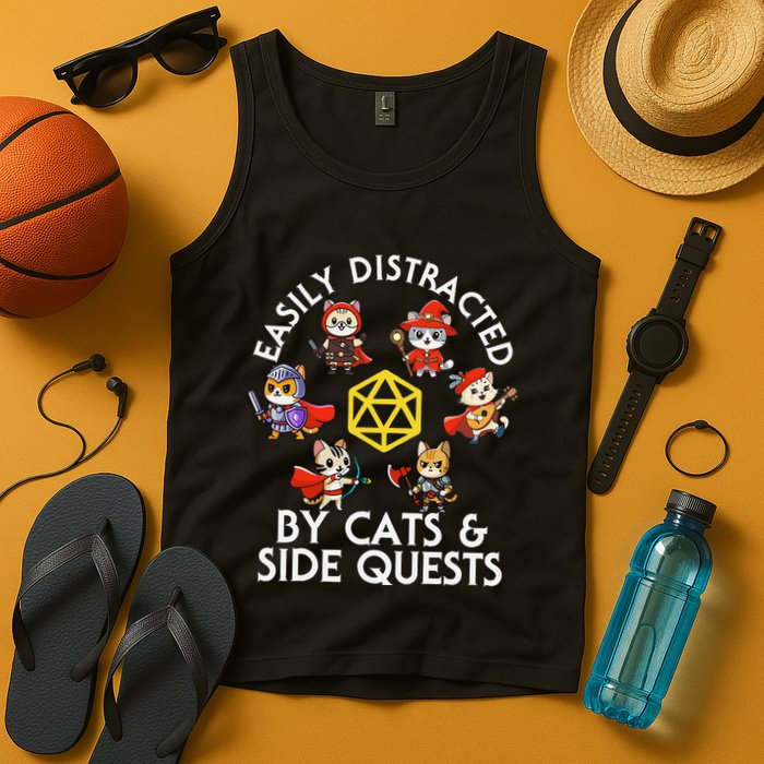 Rpg Gamer Cats Side Quests D20 Dice Nerdy Cat Tank Top