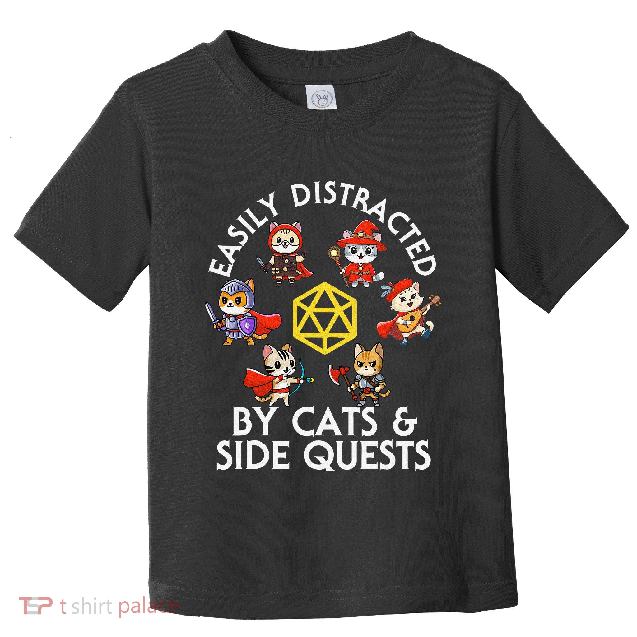 Rpg Gamer Cats Side Quests D20 Dice Nerdy Cat Toddler T-Shirt