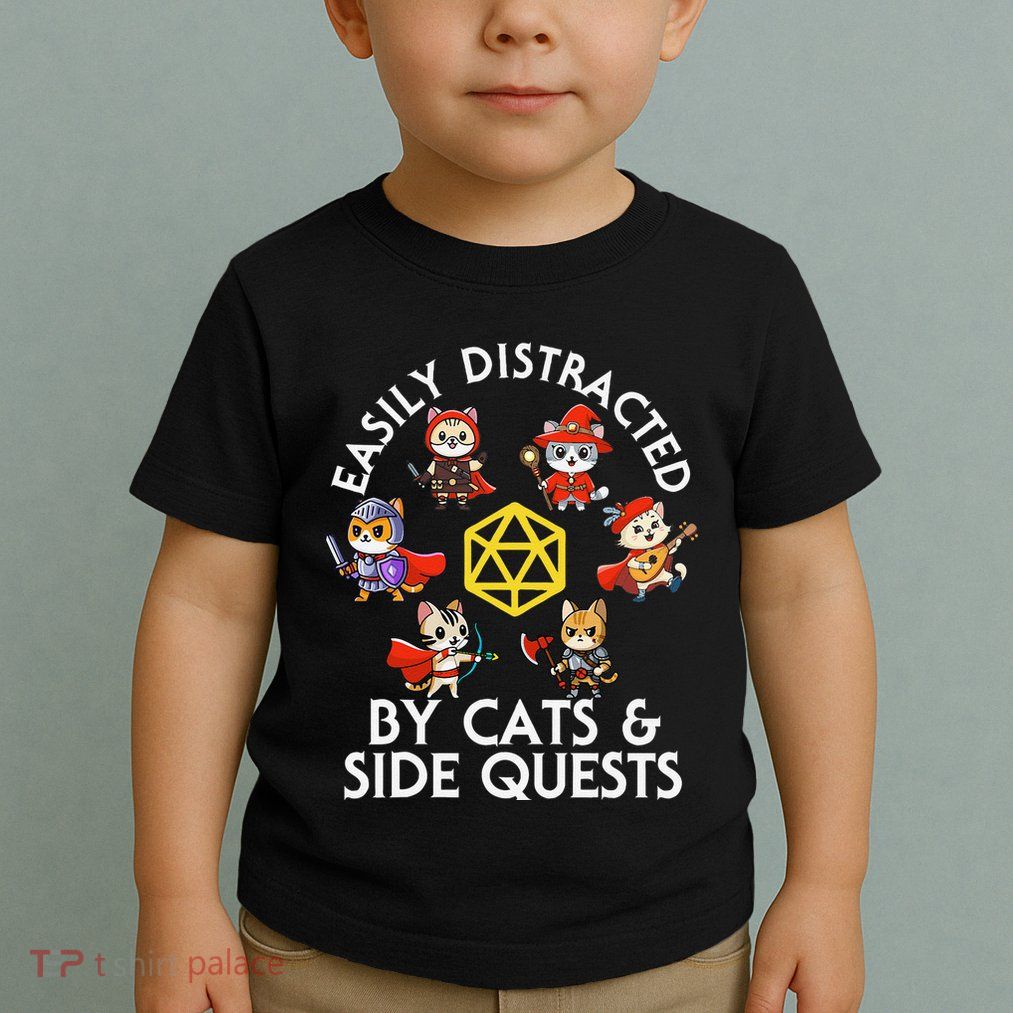 Rpg Gamer Cats Side Quests D20 Dice Nerdy Cat Toddler T-Shirt