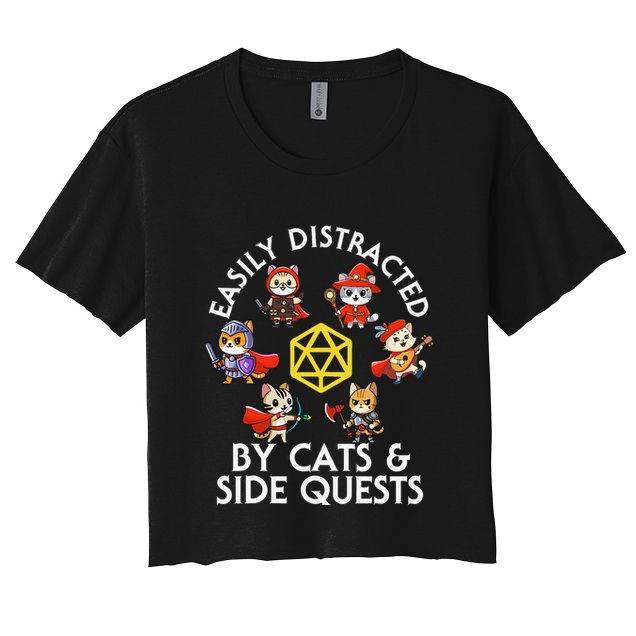 Rpg Gamer Cats Side Quests D20 Dice Nerdy Cat Crop Top