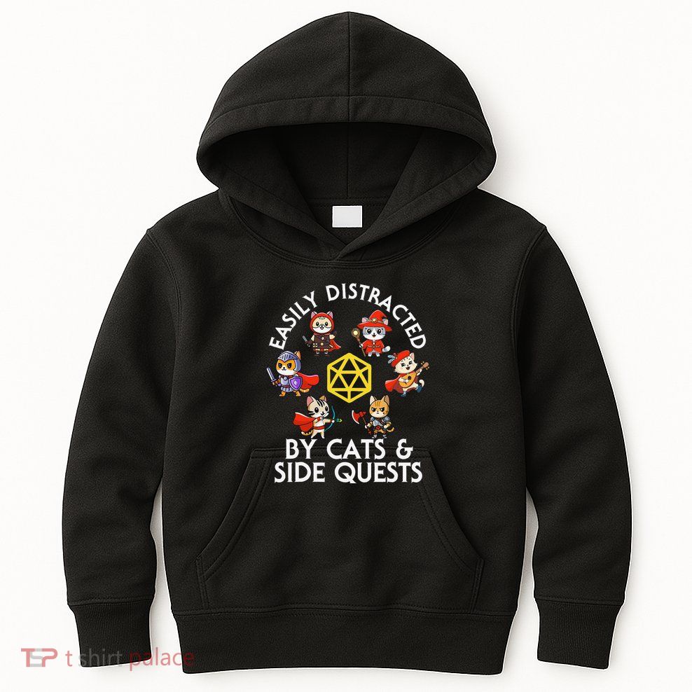 Rpg Gamer Cats Side Quests D20 Dice Nerdy Cat Kids Hoodie