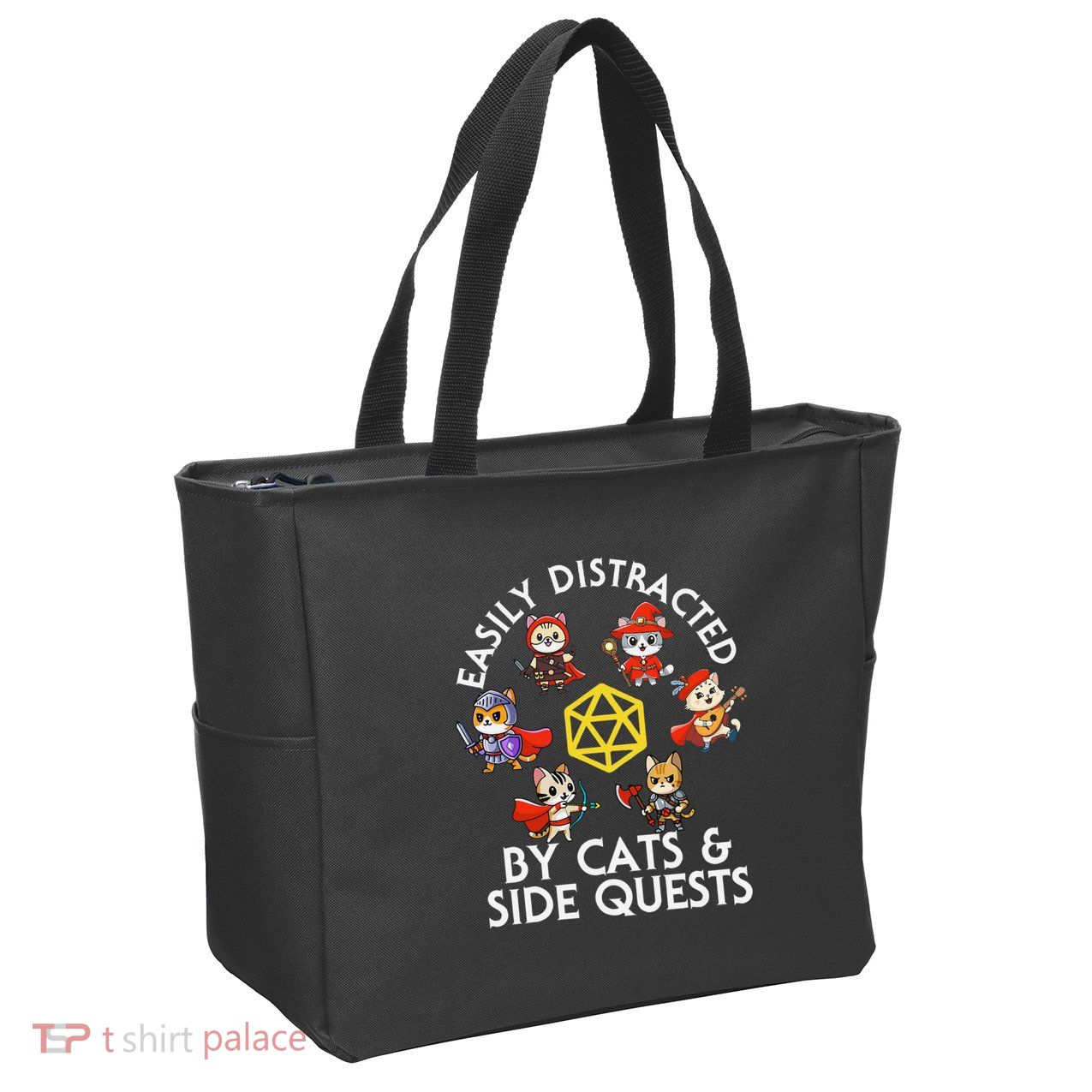 Rpg Gamer Cats Side Quests D20 Dice Nerdy Cat Zip Tote Bag