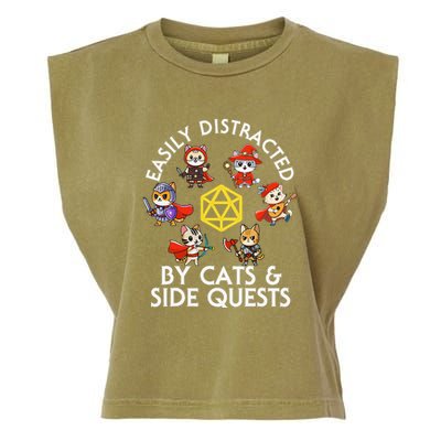 Rpg Gamer Cats Side Quests D20 Dice Nerdy Cat Garment-Dyed Women's Muscle Tee