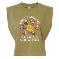 Rpg Gamer Cats Side Quests D20 Dice Nerdy Cat Garment-Dyed Women's Muscle Tee