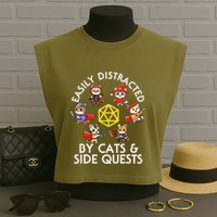 Rpg Gamer Cats Side Quests D20 Dice Nerdy Cat Garment-Dyed Women's Muscle Tee