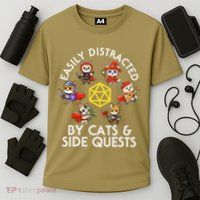 Rpg Gamer Cats Side Quests D20 Dice Nerdy Cat Performance Shirt