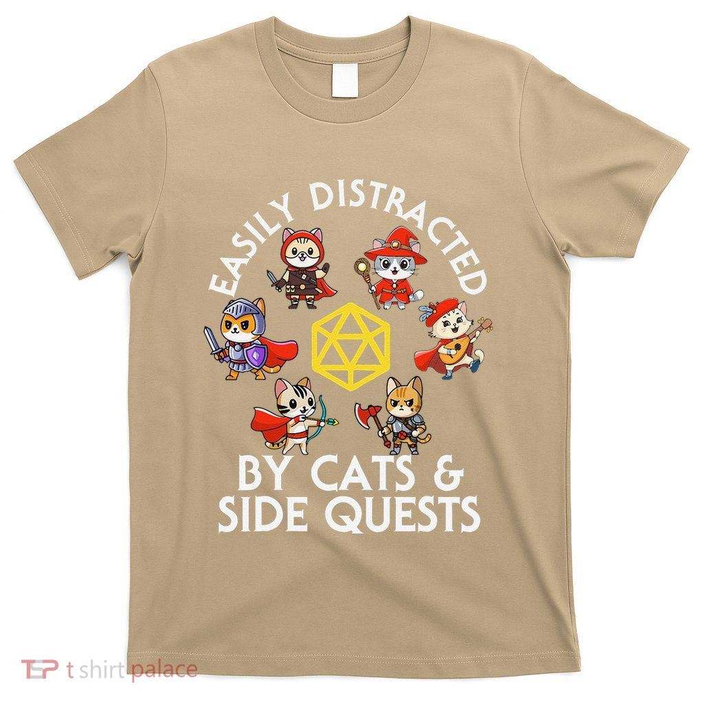 Rpg Gamer Cats Side Quests D20 Dice Nerdy Cat T-Shirt