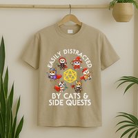 Rpg Gamer Cats Side Quests D20 Dice Nerdy Cat T-Shirt