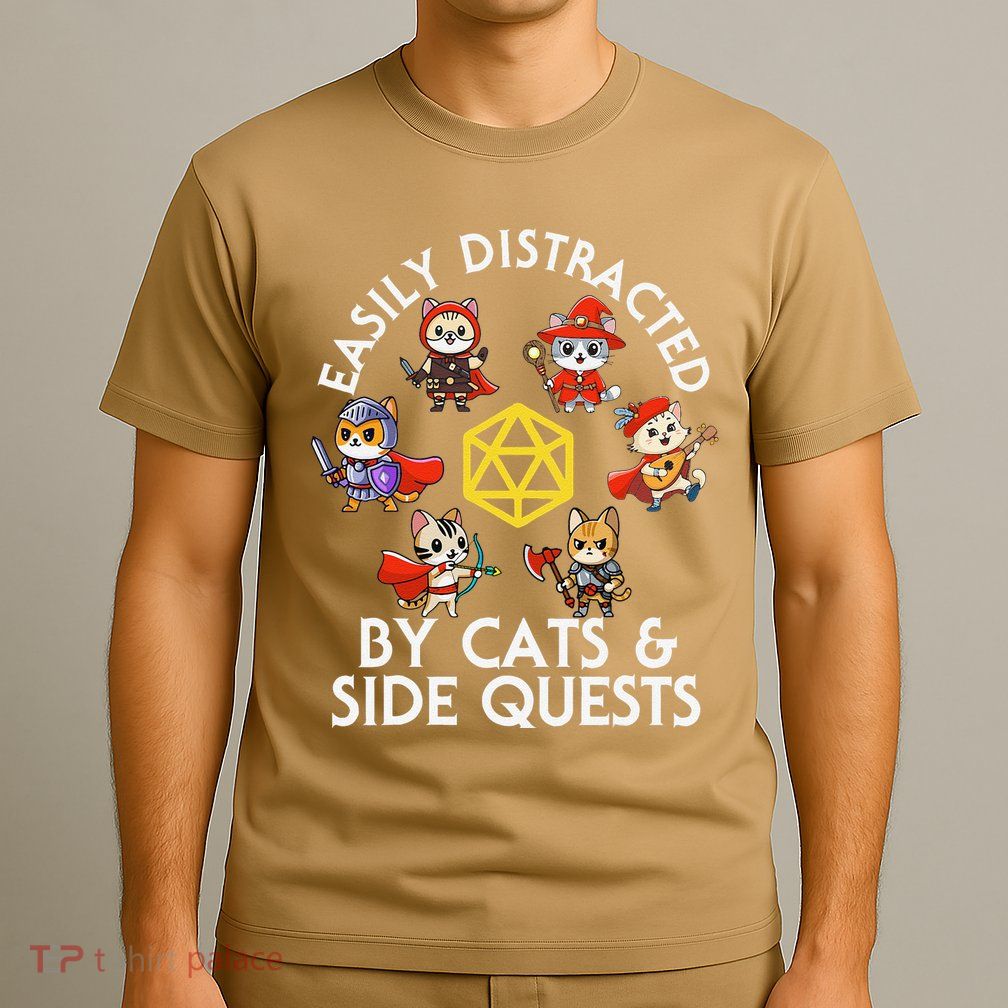 Rpg Gamer Cats Side Quests D20 Dice Nerdy Cat T-Shirt