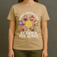 Rpg Gamer Cats Side Quests D20 Dice Nerdy Cat T-Shirt