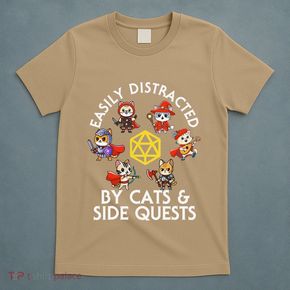Rpg Gamer Cats Side Quests D20 Dice Nerdy Cat T-Shirt