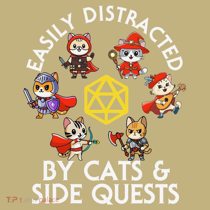 Rpg Gamer Cats Side Quests D20 Dice Nerdy Cat T-Shirt
