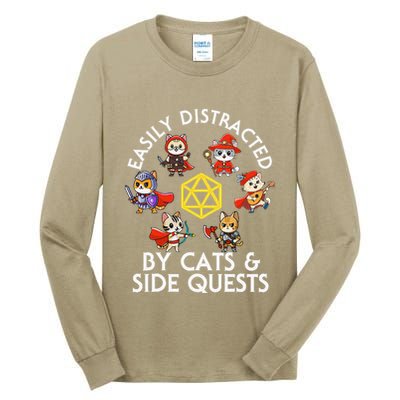 Rpg Gamer Cats Side Quests D20 Dice Nerdy Cat Tall Long Sleeve T-Shirt