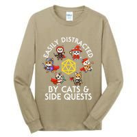 Rpg Gamer Cats Side Quests D20 Dice Nerdy Cat Tall Long Sleeve T-Shirt