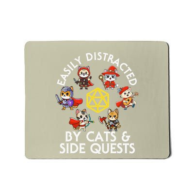 Rpg Gamer Cats Side Quests D20 Dice Nerdy Cat Mousepad