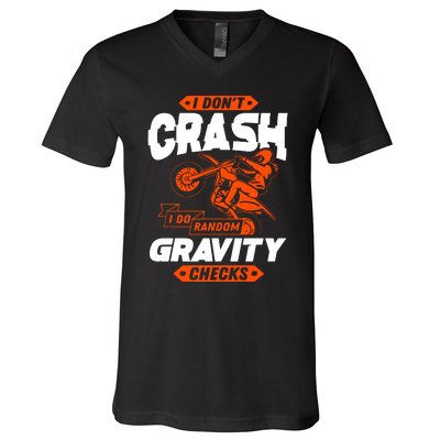 Random Gravity Checks Motocross Dirt Bike V-Neck T-Shirt