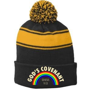 Rainbow Gods Covenant 913 Bible Christian Lover Stripe Pom Pom Beanie