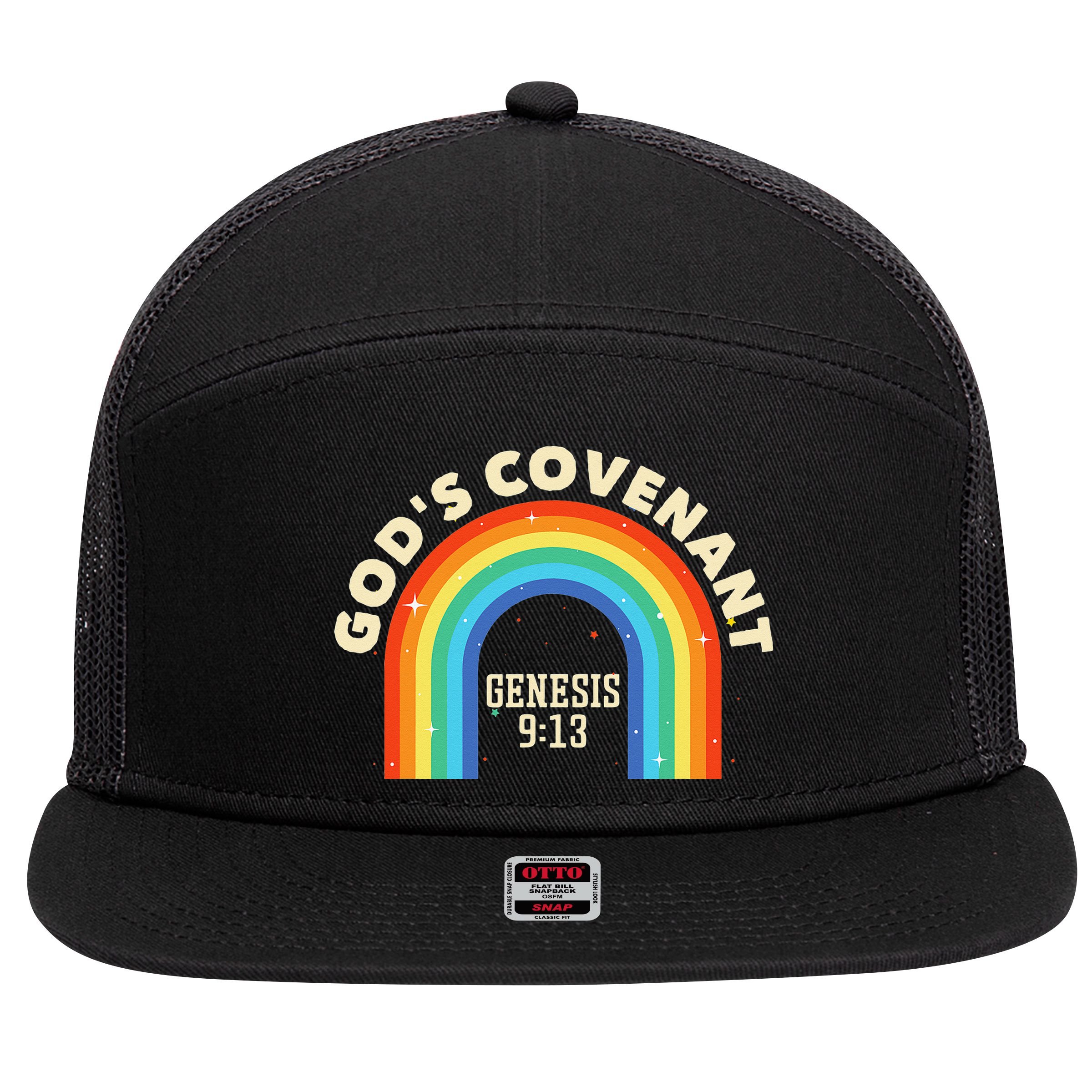Rainbow God's Covenant Genesis 913 Bible Christian Lover 7 Panel Mesh Trucker Snapback Hat