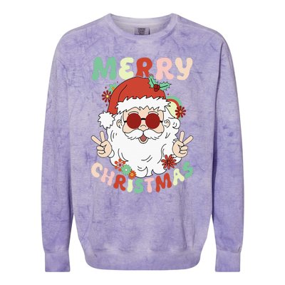 Retro Groovy Christmas Trendy Santa Claus Holiday Funny Colorblast Crewneck Sweatshirt