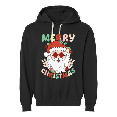 Retro Groovy Christmas Trendy Santa Claus Holiday Funny Garment-Dyed Fleece Hoodie