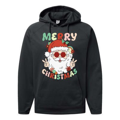 Retro Groovy Christmas Trendy Santa Claus Holiday Funny Performance Fleece Hoodie