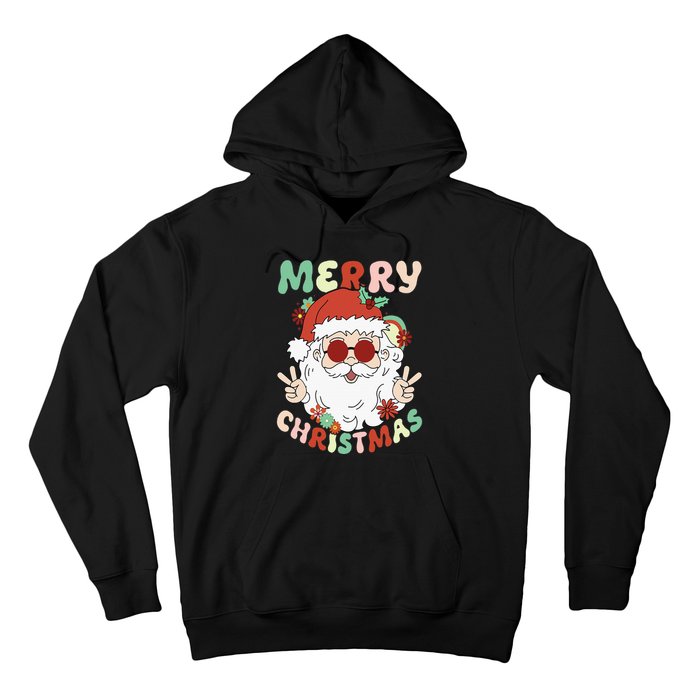 Retro Groovy Christmas Trendy Santa Claus Holiday Funny Hoodie