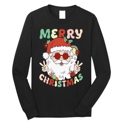 Retro Groovy Christmas Trendy Santa Claus Holiday Funny Long Sleeve Shirt