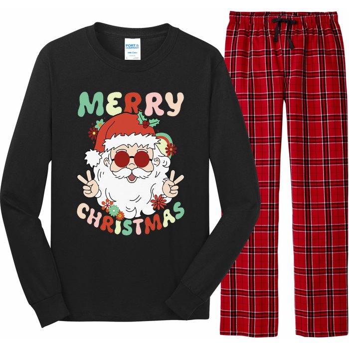 Retro Groovy Christmas Trendy Santa Claus Holiday Funny Long Sleeve Pajama Set