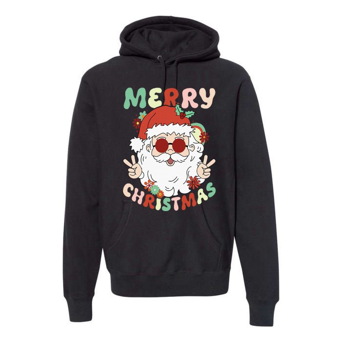 Retro Groovy Christmas Trendy Santa Claus Holiday Funny Premium Hoodie