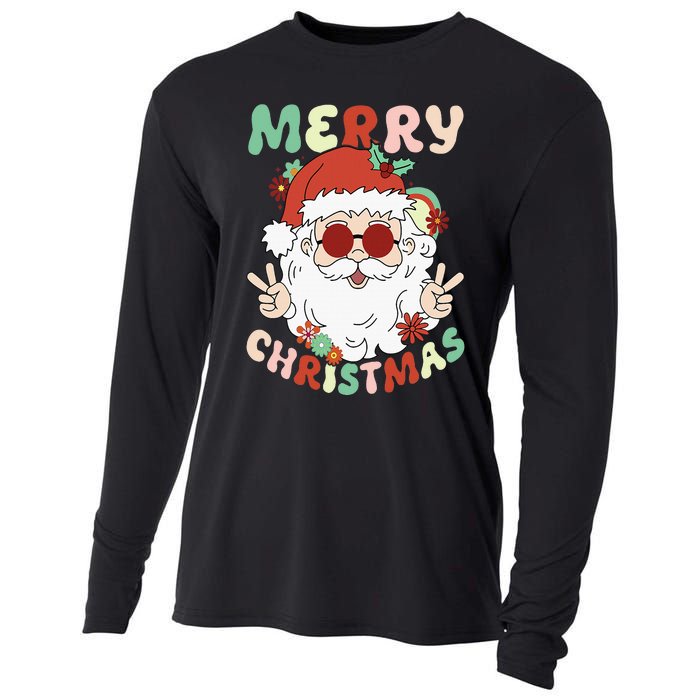 Retro Groovy Christmas Trendy Santa Claus Holiday Funny Cooling Performance Long Sleeve Crew