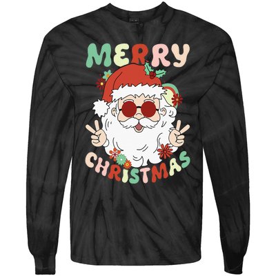 Retro Groovy Christmas Trendy Santa Claus Holiday Funny Tie-Dye Long Sleeve Shirt