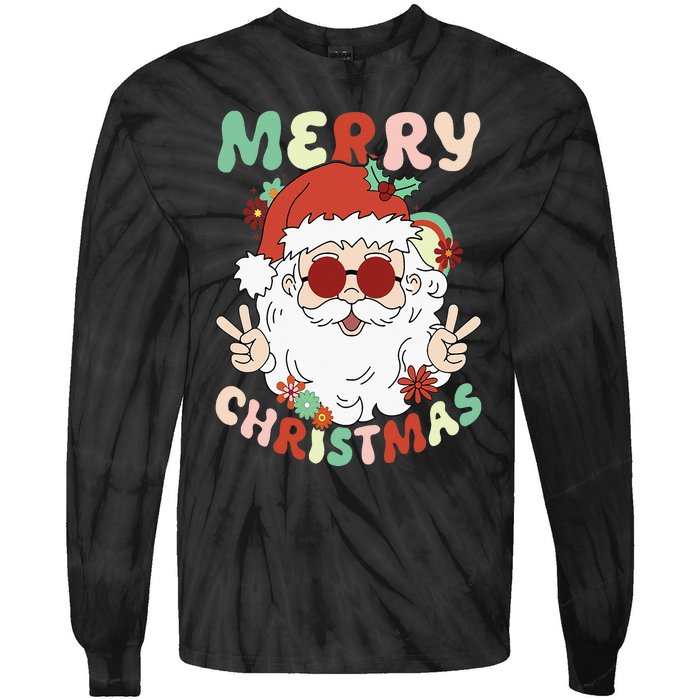 Retro Groovy Christmas Trendy Santa Claus Holiday Funny Tie-Dye Long Sleeve Shirt