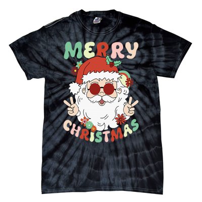 Retro Groovy Christmas Trendy Santa Claus Holiday Funny Tie-Dye T-Shirt