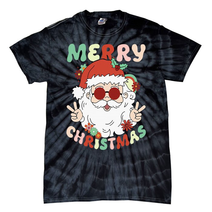 Retro Groovy Christmas Trendy Santa Claus Holiday Funny Tie-Dye T-Shirt