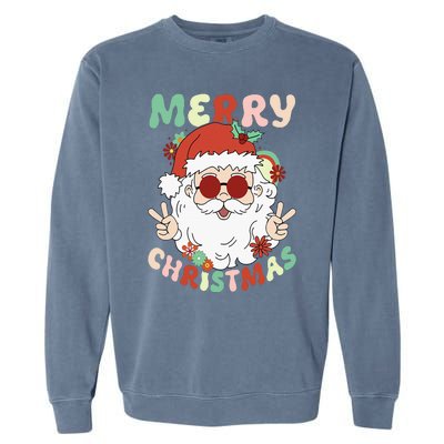 Retro Groovy Christmas Trendy Santa Claus Holiday Funny Garment-Dyed Sweatshirt