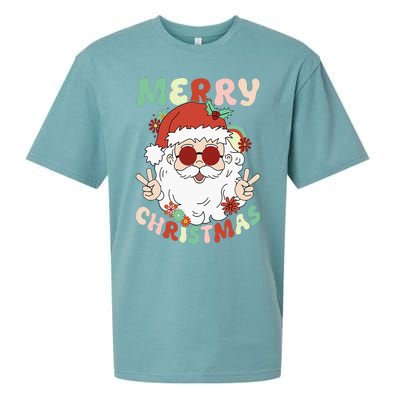 Retro Groovy Christmas Trendy Santa Claus Holiday Funny Sueded Cloud Jersey T-Shirt