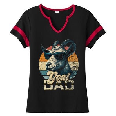 Retro Goat Dad Best Goat Daddy Funny Fathers Day Ladies Halftime Notch Neck Tee