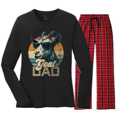 Retro Goat Dad Best Goat Daddy Funny Fathers Day Women's Long Sleeve Flannel Pajama Set 