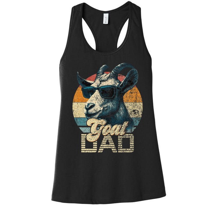 Retro Goat Dad Best Goat Daddy Funny Fathers Day Women's Racerback Tank