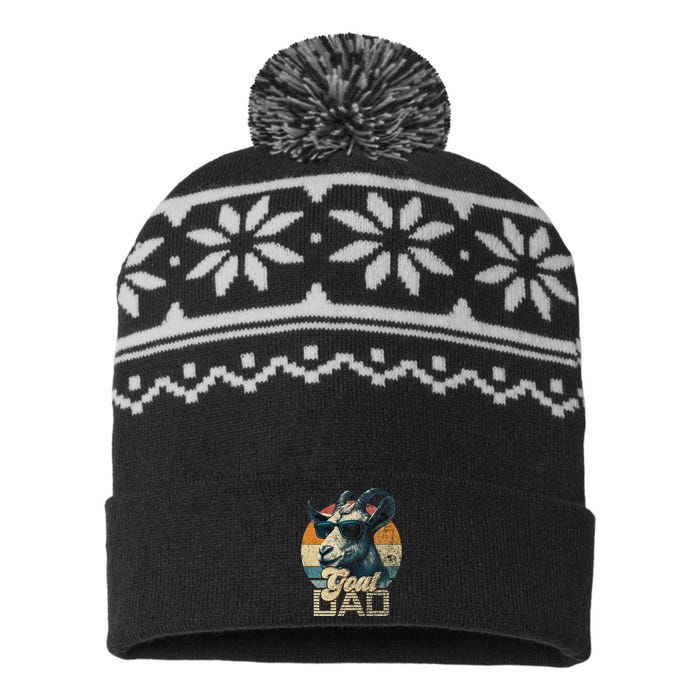 Retro Goat Dad Best Goat Daddy Funny Fathers Day USA-Made Snowflake Beanie