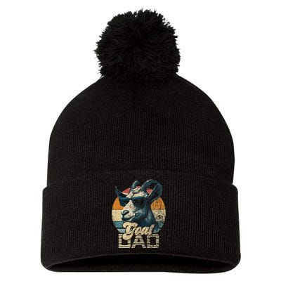 Retro Goat Dad Best Goat Daddy Funny Fathers Day Pom Pom 12in Knit Beanie