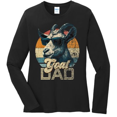 Retro Goat Dad Best Goat Daddy Funny Fathers Day Ladies Long Sleeve Shirt