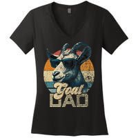 Retro Goat Dad Best Goat Daddy Funny Fathers Day Women's V-Neck T-Shirt