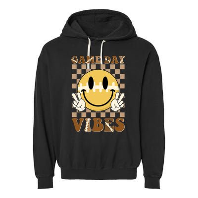 Retro Game Day Vibes Smiley Emoji Football Fan Garment-Dyed Fleece Hoodie