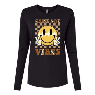 Retro Game Day Vibes Smiley Emoji Football Fan Womens Cotton Relaxed Long Sleeve T-Shirt