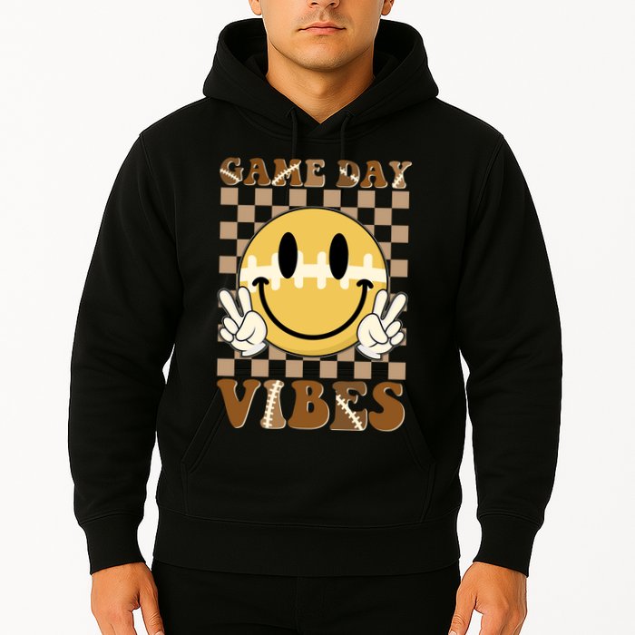 Retro Game Day Vibes Smiley Emoji Football Fan Hoodie