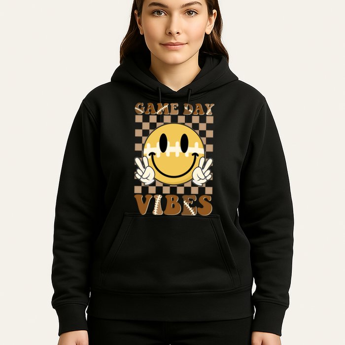 Retro Game Day Vibes Smiley Emoji Football Fan Hoodie